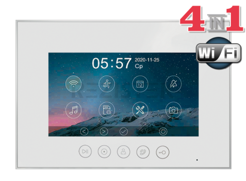 Marilyn HD Wi-Fi s (white) VZ. Монитор цветного видеодомофона адаптированный для работы с подъездными координатными домофонами, 7 дюймов с сенсорными кнопками с поддержкой форматов AHD/TVI/CVI 1080p/720p, CVBS (PAL), с возможностью отправки уведомлений о