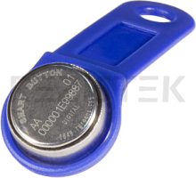 TM1990A iButton TS (синий) Ключ Touch Memory TM1990A-F5 с пластиковым держателем синего цвета. Cодержит записанный лазером регистрационный номер, который включает уникальный 48-битный заводской номер, 8 бит CRC и 8-битный код семейства (01H). Обмен данным