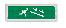 Оповещатель ОПОП 1-8 "бегущий человек + лестница вниз влево ", фон зеленый